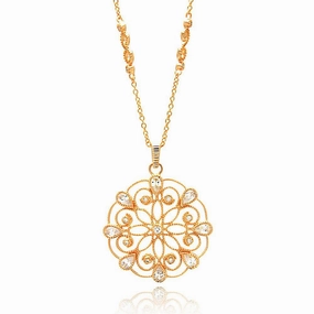 Silver 925 Rose Gold Plated Open Circle Flower Design CZ Necklace - BGP00652