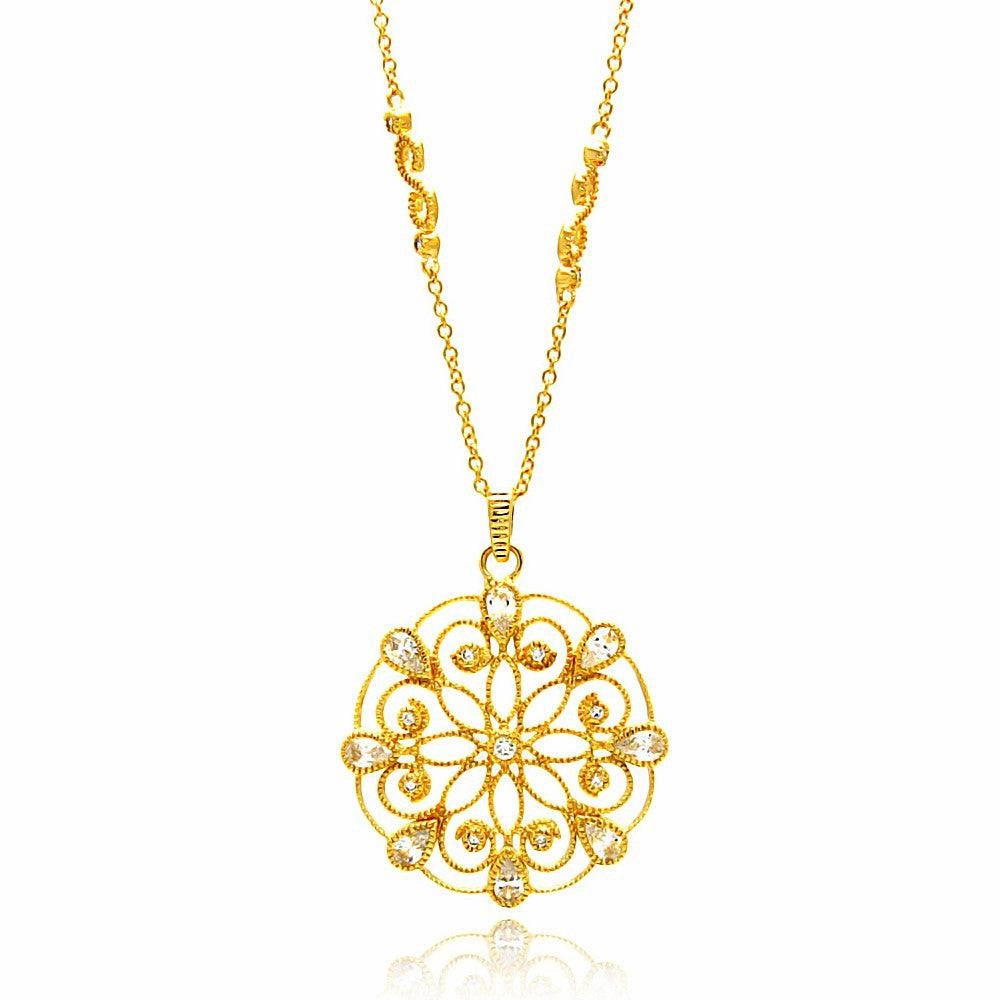 Silver 925 Rose Gold Plated Wire Design Pendant CZ Inlay Necklace - BGP00653