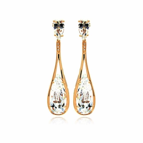 Silver 925 Rose Gold Rhodium Plated Teardrop CZ Dangling Stud Earrings - BGE00281