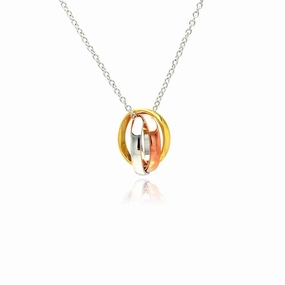 Silver 925 Tri-Color Rhodium Plated Ring Shape Pendant Necklace - STP00349