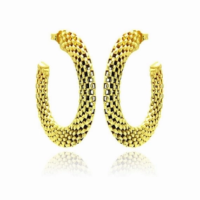 Silver 925 Two Toned Gold and Black Rhodium Plated Crescent Box Link Italian Stud Earrings - ITE00019GP