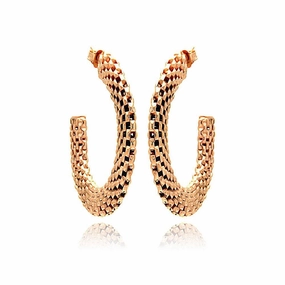 Silver 925 Two Toned Rose Gold and Black Rhodium Plated Crescent Box Link Italian Stud Earrings - ITE00019RGP