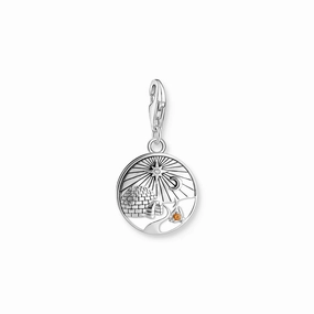 Silver blackened igloo charm with stones
