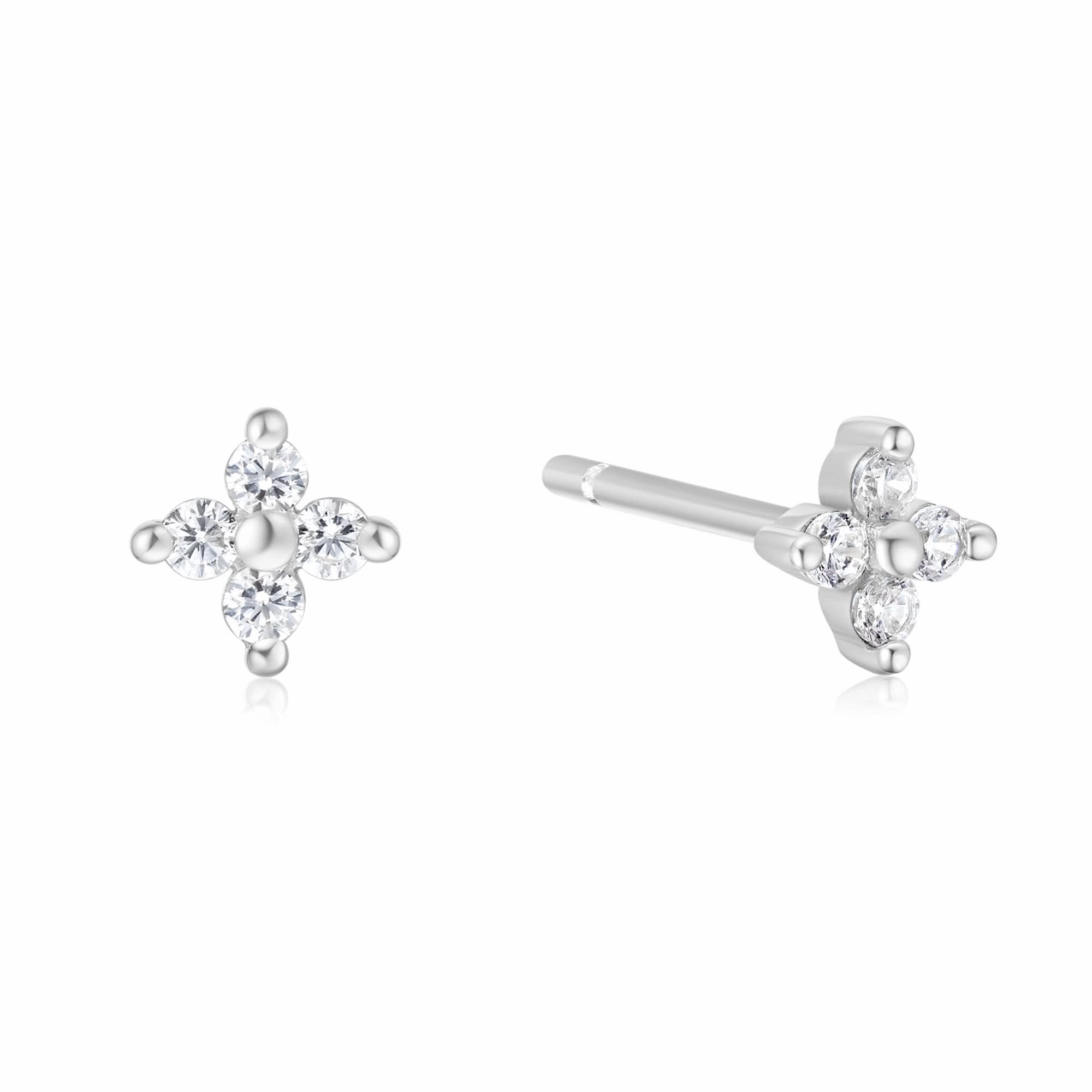 Silver Four-Petal Stud Earrings E064-01H