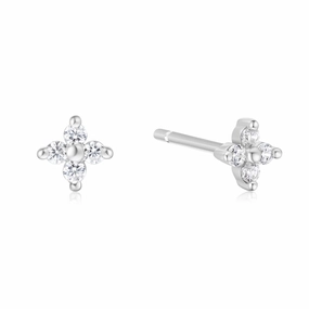 Silver Four-Petal Stud Earrings E064-01H
