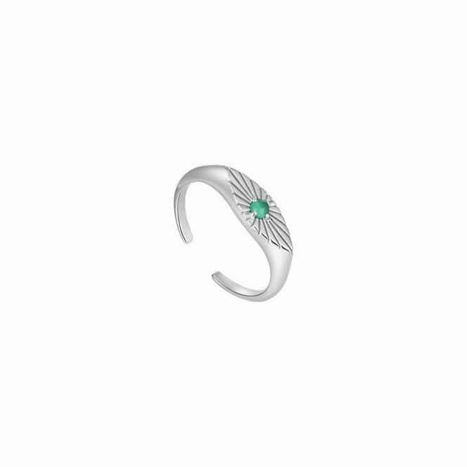 Silver Malachite Evil Eye Adjustable Ring R039-02H-M