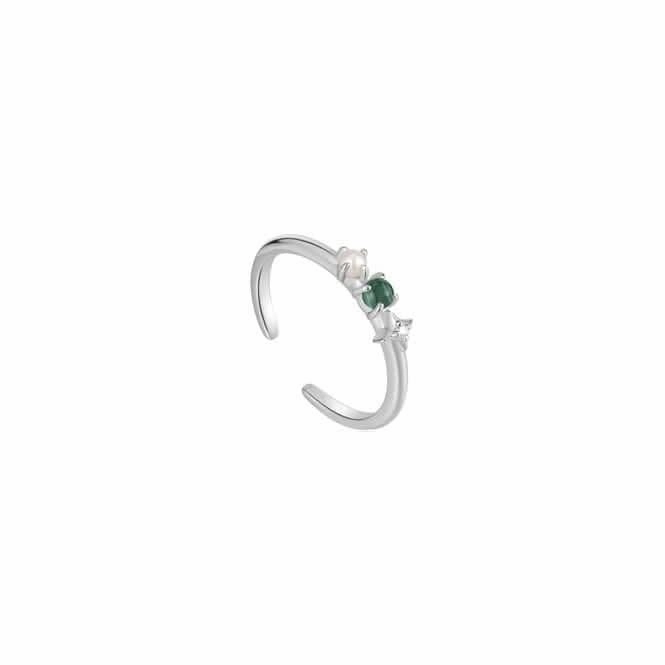 Silver Malachite Star Adjustable Ring R039-01H-M