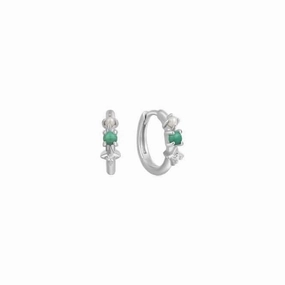 Silver Malachite Star Huggie Hoop Earrings E039-02H-M