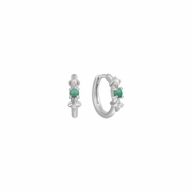 Silver Malachite Star Huggie Hoop Earrings E039-02H-M