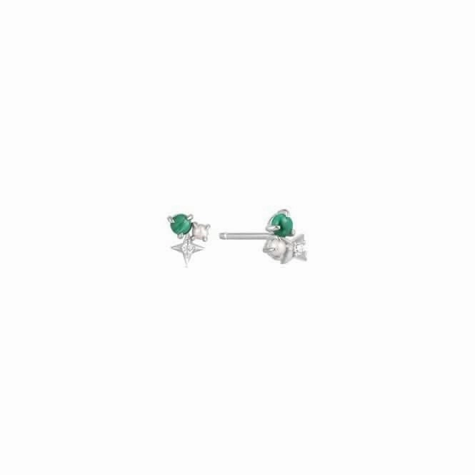 Silver Malachite Star Stud Earrings E039-01H-M