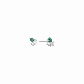 Silver Malachite Star Stud Earrings E039-01H-M