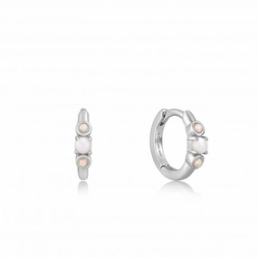 Silver Mother Of Pearl And Kyoto Opal Huggie Hoop Earrings E034-03H