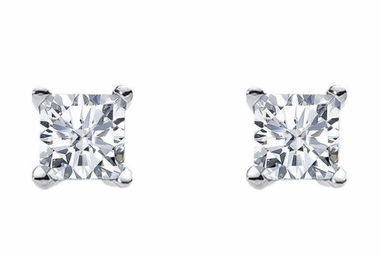 Silver Princess Cut CZ Claw Set Studs