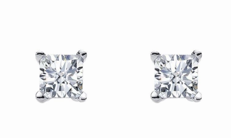 Silver Princess Cut CZ Claw Set Studs
