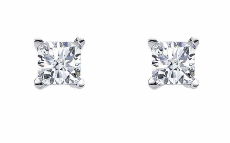 Silver Princess Cut CZ Claw Set Studs