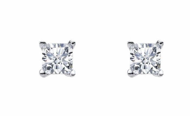 Silver Princess Cut CZ Claw Set Studs