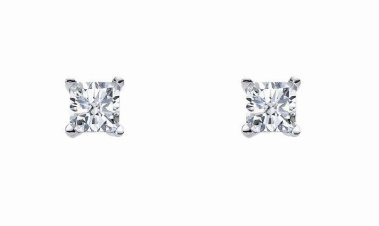 Silver Princess Cut CZ Claw Set Studs