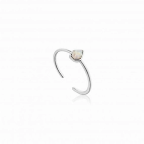 Silver Rhodium Plated Opal Colour Adjustable Ring R014-03H