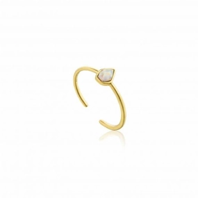 Silver Shiny Gold Plated Opal Colour Adjustable Ring R014-03G