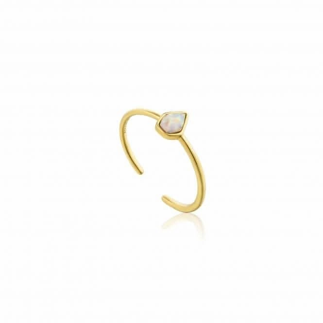 Silver Shiny Gold Plated Opal Colour Adjustable Ring R014-03G