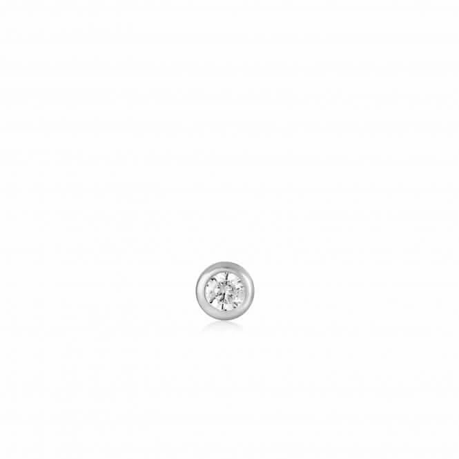 Silver Sparkle Bezel Barbell Single Earring E035-06H
