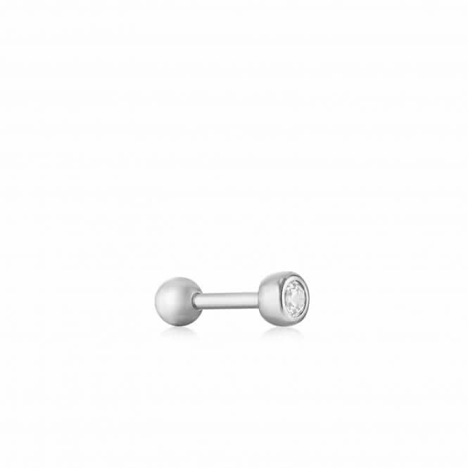 Silver Sparkle Bezel Barbell Single Earring E035-06H