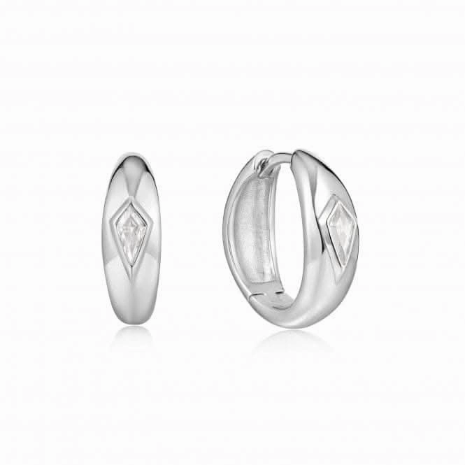 Silver Sparkle Dome Hoop Earrings E041-06H-W
