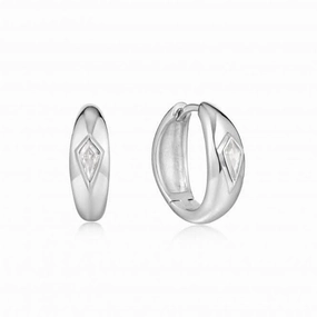 Silver Sparkle Dome Hoop Earrings E041-06H-W