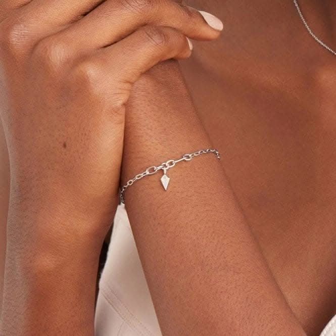 Silver Sparkle Drop Pendant Chunky Chain Bracelet B041-01H-W