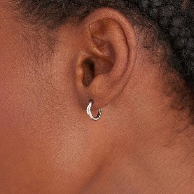 Silver Sparkle Emblem Huggie Hoop Earrings E041-04H-W