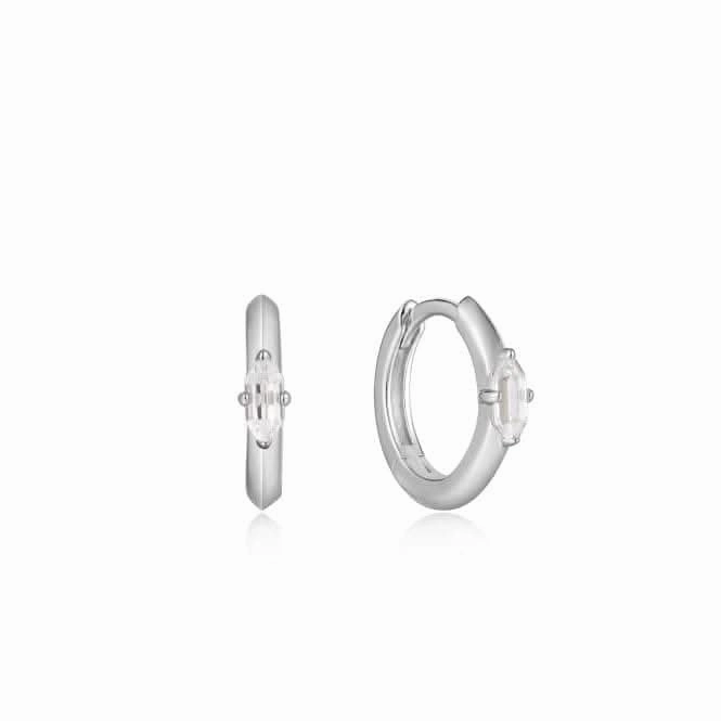 Silver Sparkle Emblem Huggie Hoop Earrings E041-04H-W
