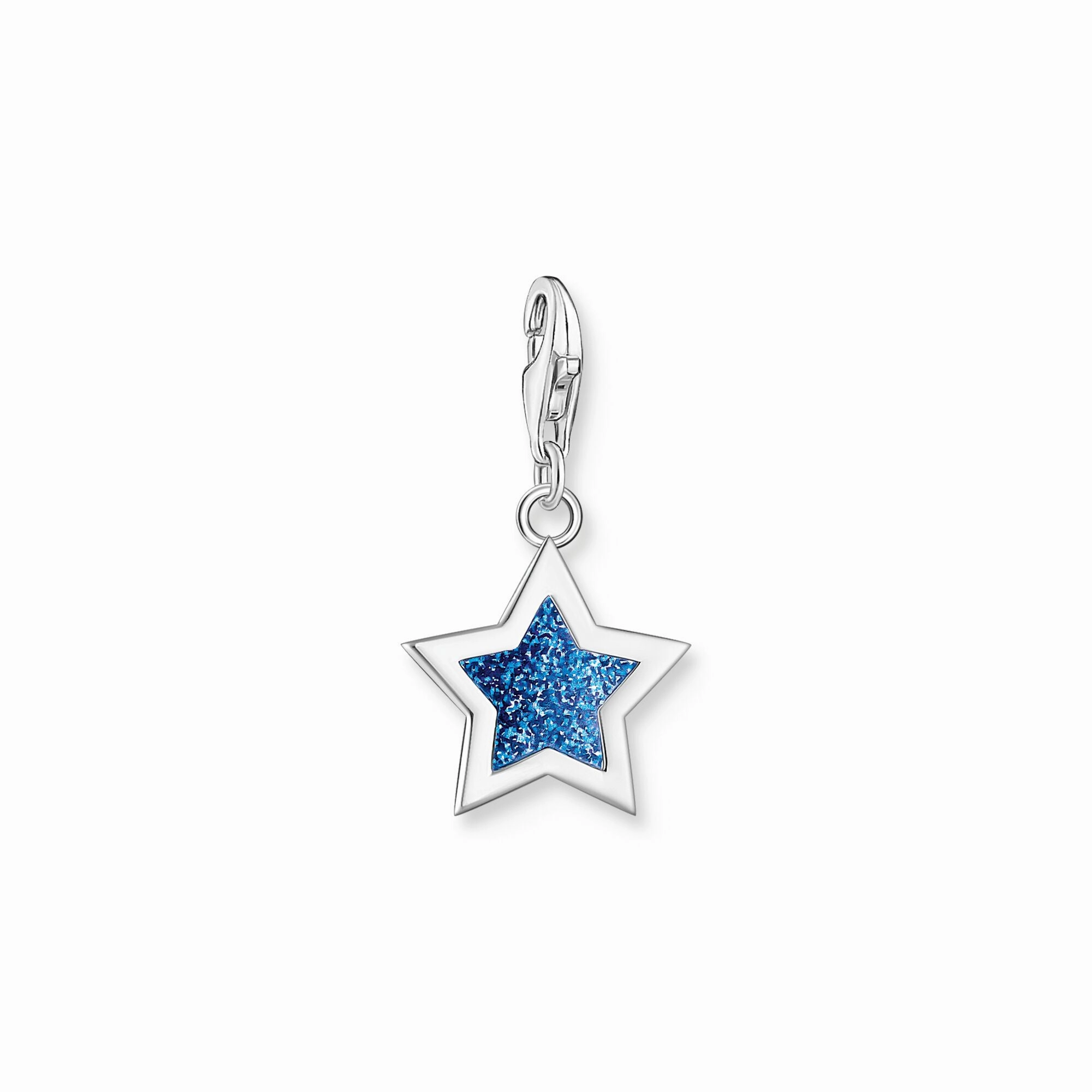 Silver star charm with dark blue glitter