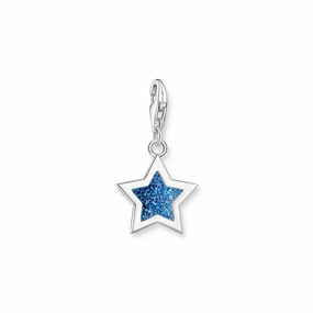Silver star charm with dark blue glitter