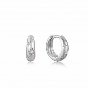 Silver Starry Kyoto Opal Huggie Hoop Earrings E034-05H