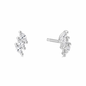 Silver Triple Marquise Stud Earrings E063-01H