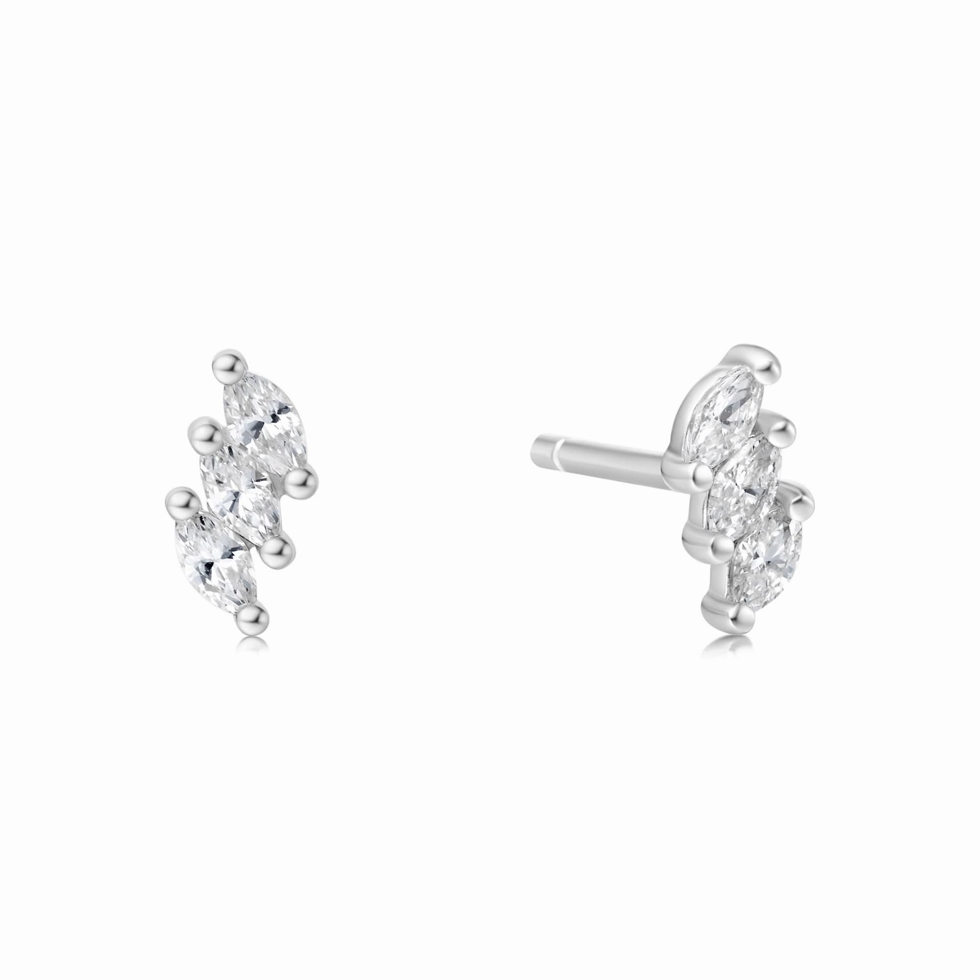 Silver Triple Marquise Stud Earrings E063-01H