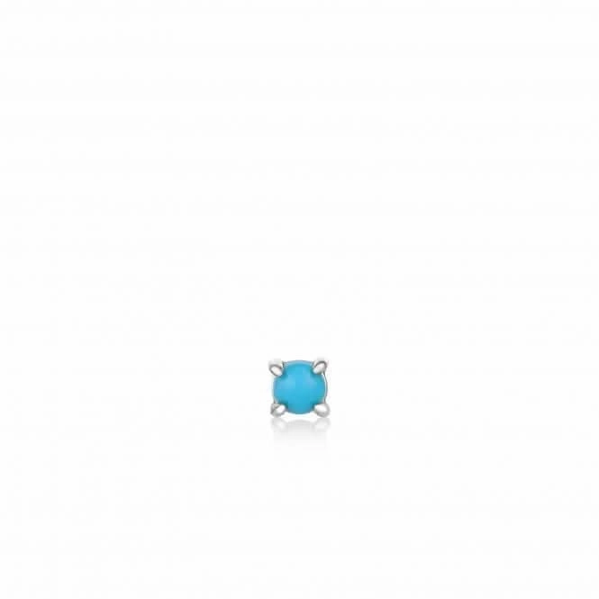 Silver Turquoise Cabochon Barbell Single Earring E035-13H