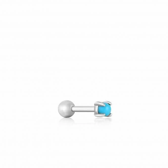Silver Turquoise Cabochon Barbell Single Earring E035-13H