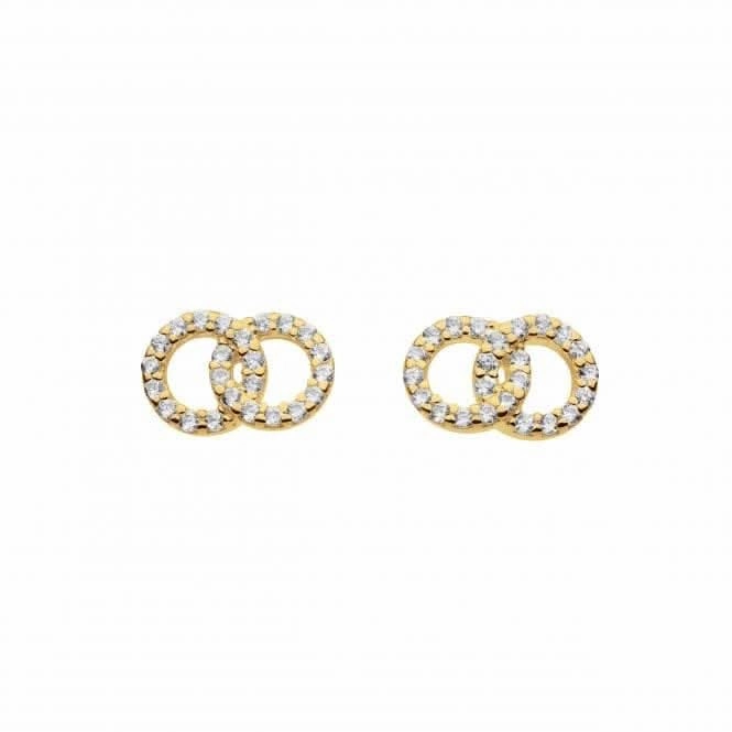 Small Double Circle Link Zirconia Gold Plated Stud Earrings 3379GCZ