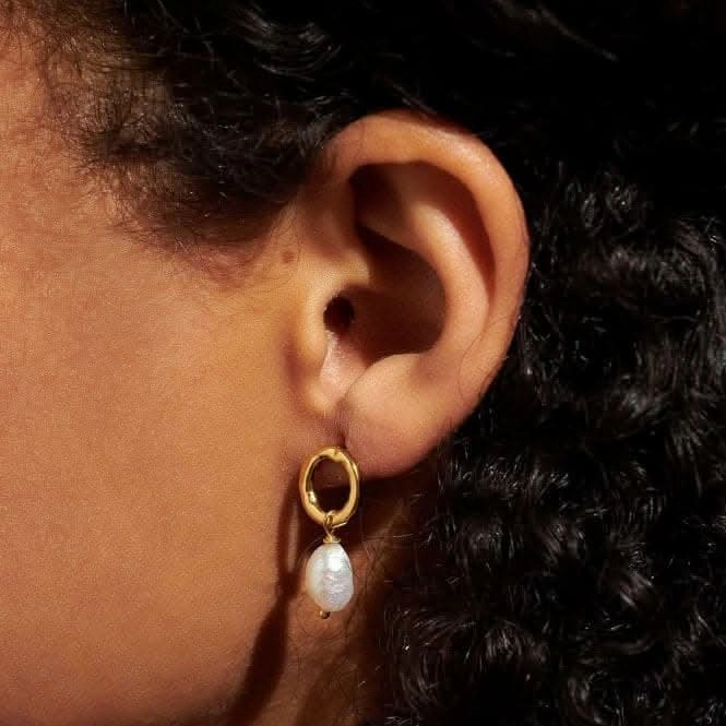 Solaria Baroque Pearl Loop Gold Plated Hoop Earrings 7162
