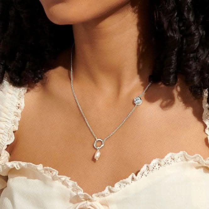 Solaria Baroque Pearl Silver Plated Zirconia 46cm   5cm Necklace 7166