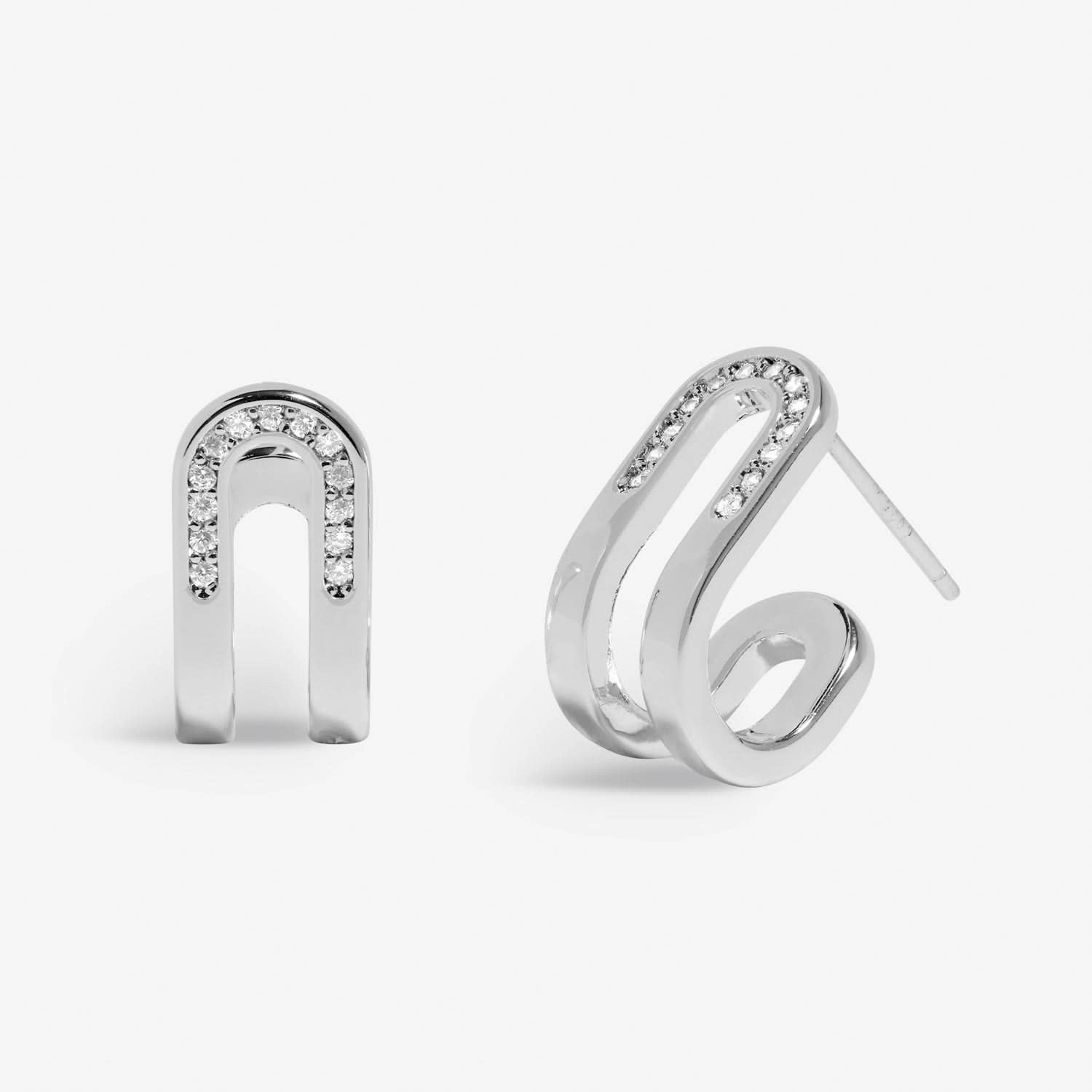Soul Shine Pave Arc Huggie Silver Plated Earrings 7606