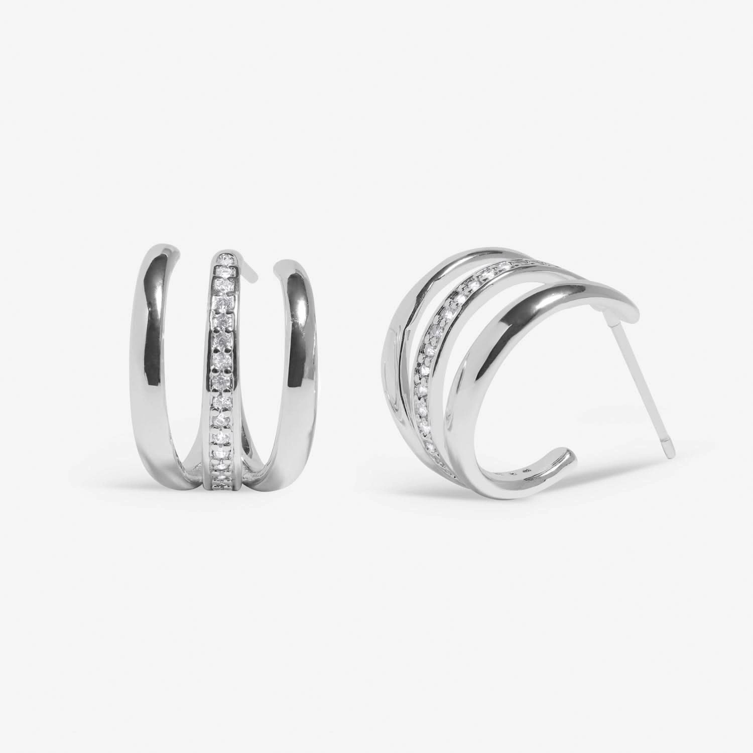 Soul Shine Pave Illusion Hoop Silver Plated Earrings 7604