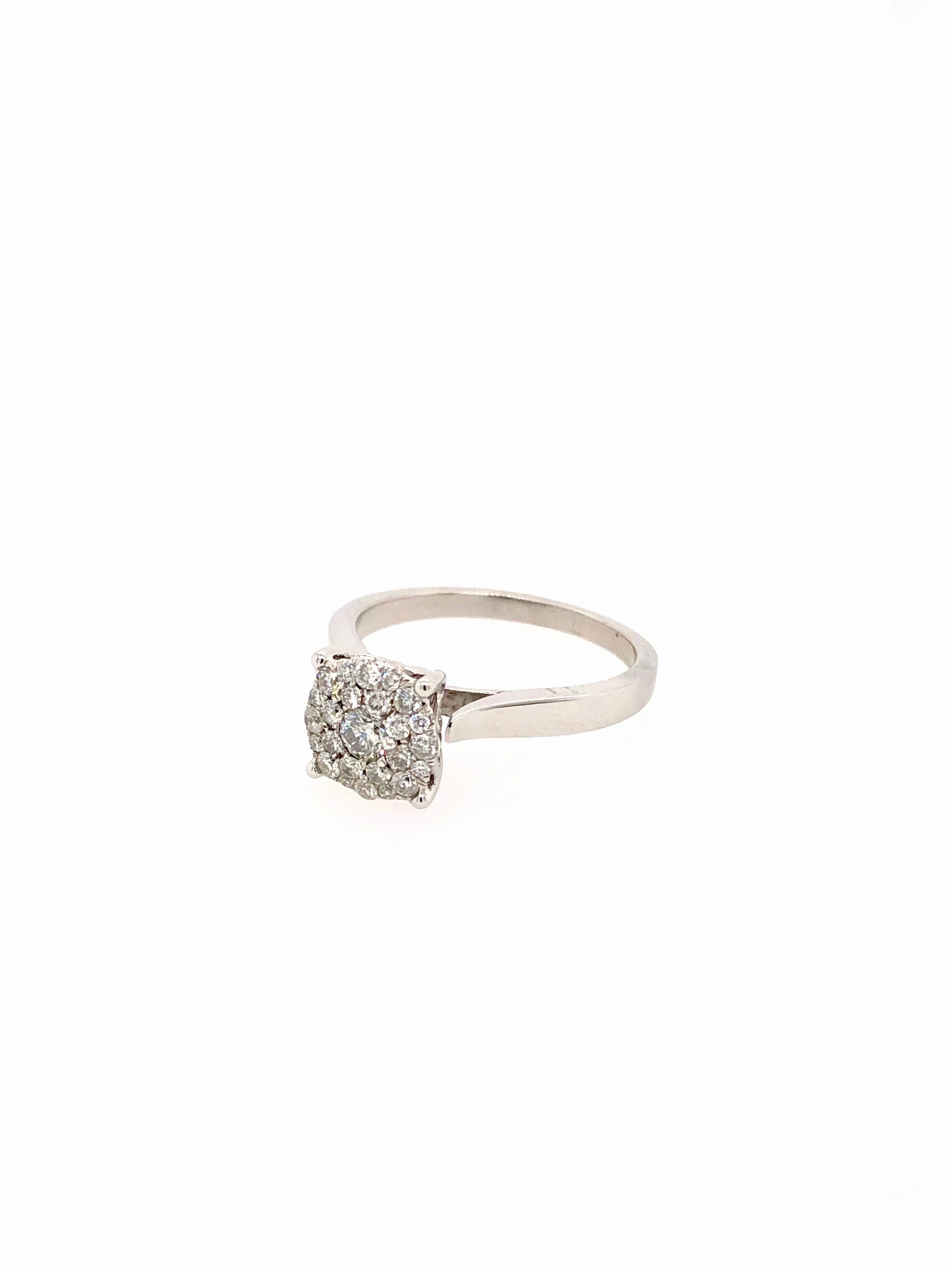 Square Cluster 4 Claw White Gold Ring