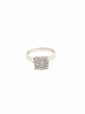 Square Cluster 4 Claw White Gold Ring