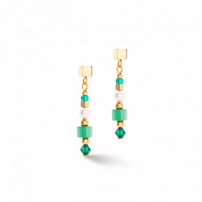 Square Stripes Green-Gold Earrings 4355/21-0516