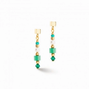 Square Stripes Green-Gold Earrings 4355/21-0516