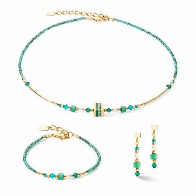 Square Stripes Green-Gold Necklace 4355/10-0516
