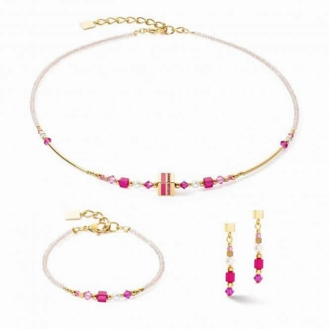 Square Stripes Magenta-Gold Earrings 4355/21-0416