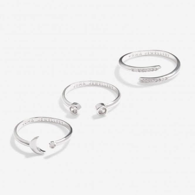 Stacks Of Style Moon & Zirconia Silver Plated Set Of 3 Rings 7223